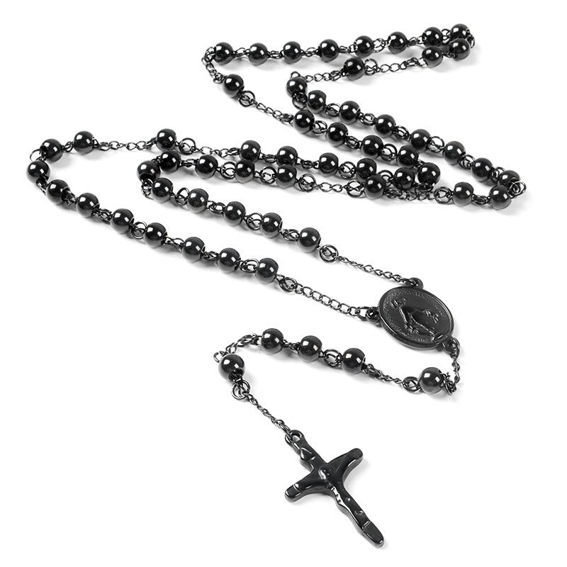 Stainless Steel Black Beaded Rosary