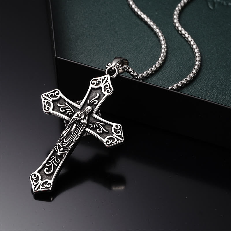 Christiandiscipleshop Retro Titanium Virgin Mary Cross Pendant Necklace