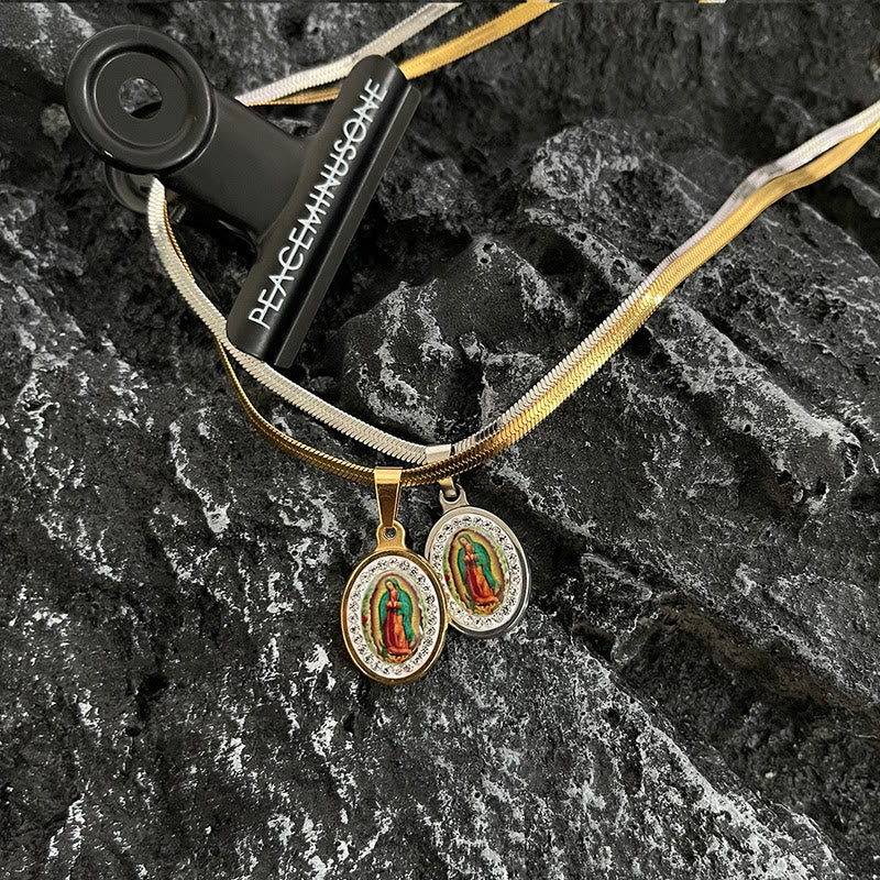 christiandiscipleshopthe Our Lady of Guadalupe Snake Bone Chain Colorful Necklace