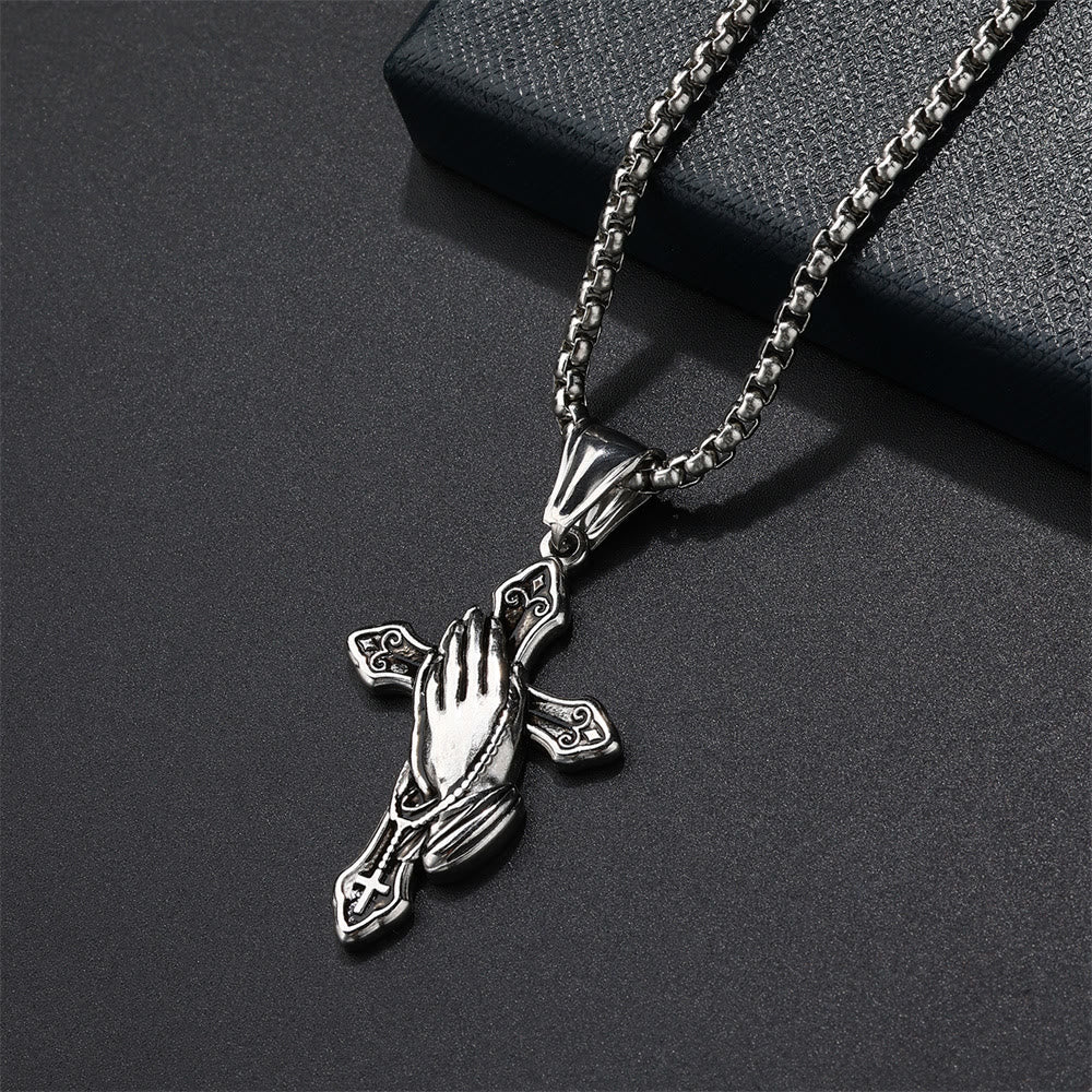 Christiandiscipleshop Praying Hands Cross Stainless Steel Pendant Necklace