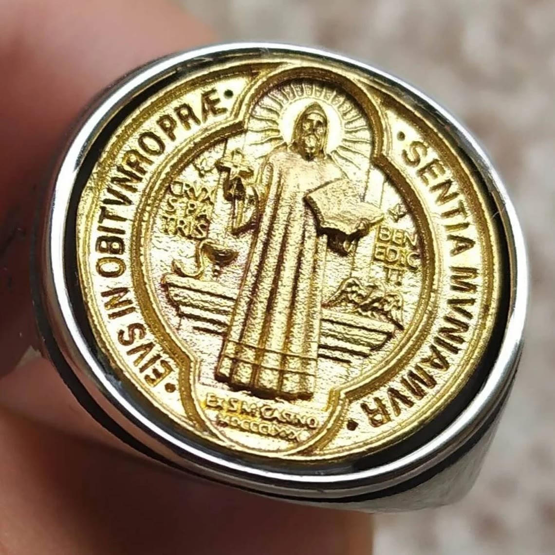 christiandiscipleshop Two Tone Catholic St. Benedict Medal Cross Ring