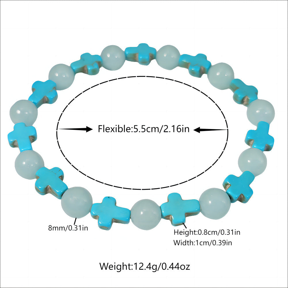 christiandiscipleshop Turquoise Cross with Luminous Pearls Bracelet
