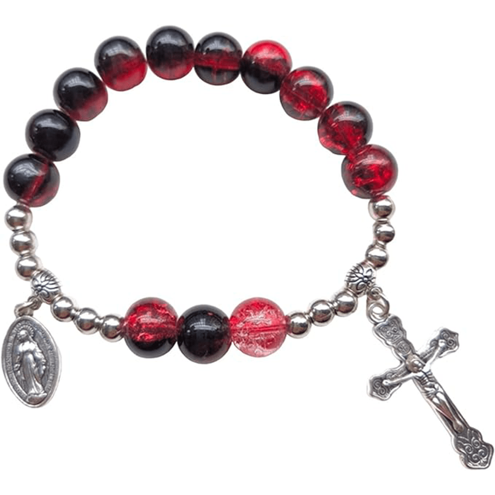 christiandiscipleshop Miraculous Medallion & Crucifix Two-Tone Glass Bracelet