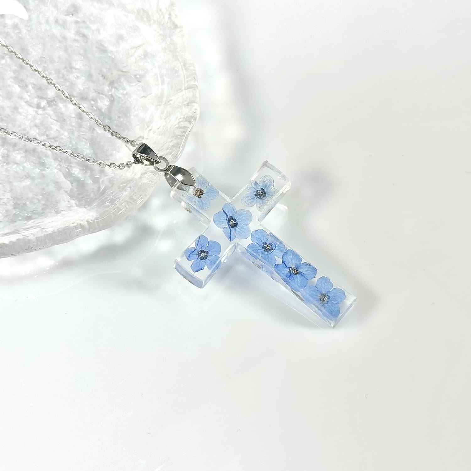 Christiandiscipleshop Fresh Style Natural Real Dried Flower Cross Necklace
