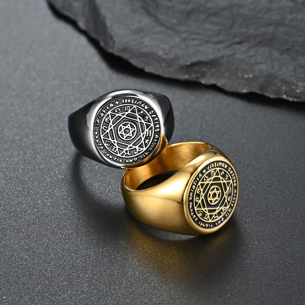 christiandiscipleshop Talisman Seal of Solomon Six-Pointed Star Constellation Rings Stainless Steel Band