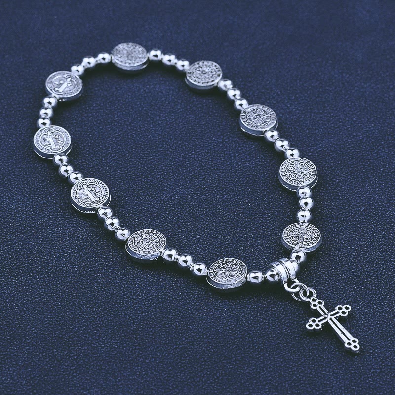 christiandiscipleshop Metal Cross Pendant St. Benedict Theme Bracelet