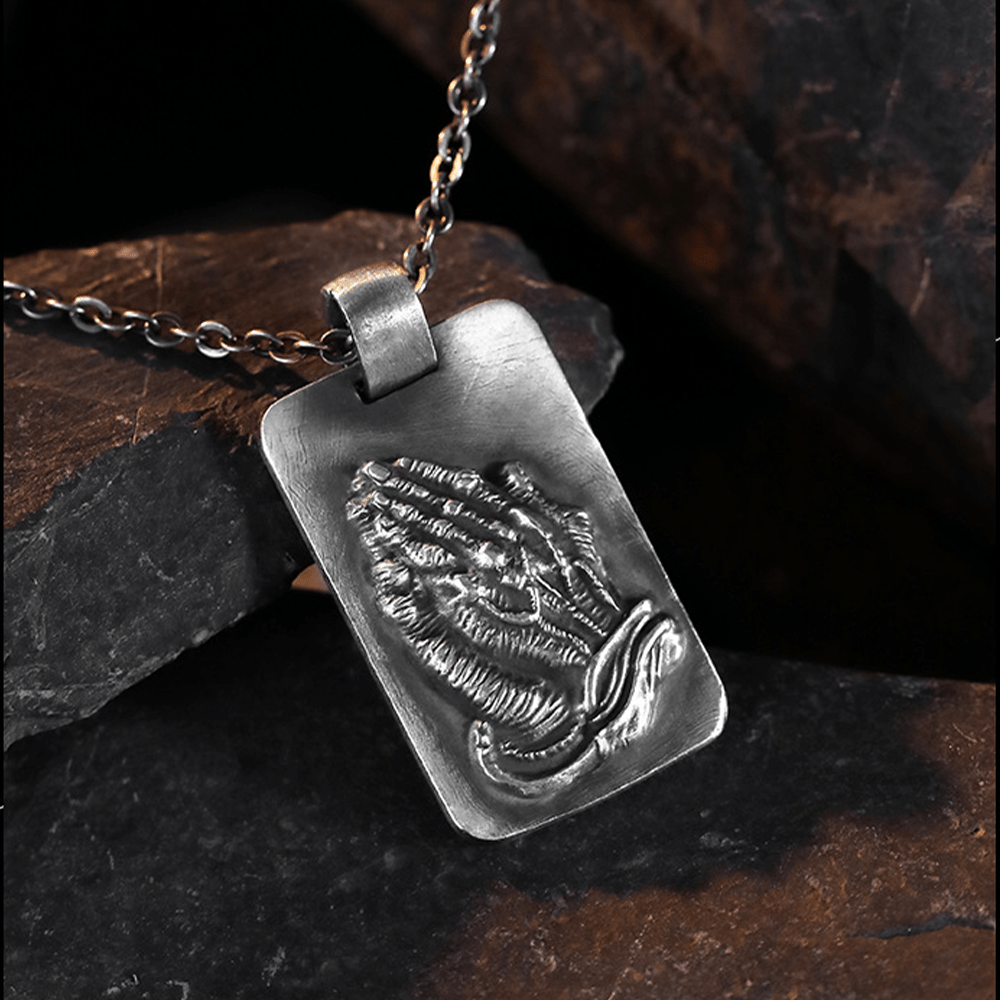 Christiandiscipleshop Retro Pray Hands Silver Medal Faith Necklace