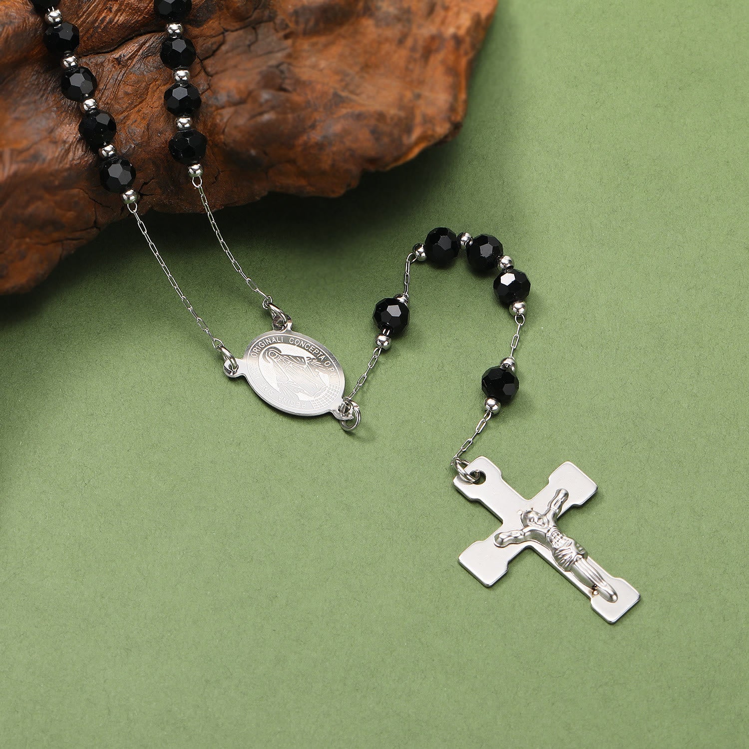 Stainless Steel/Crystal Beads Rosary with Crucifix