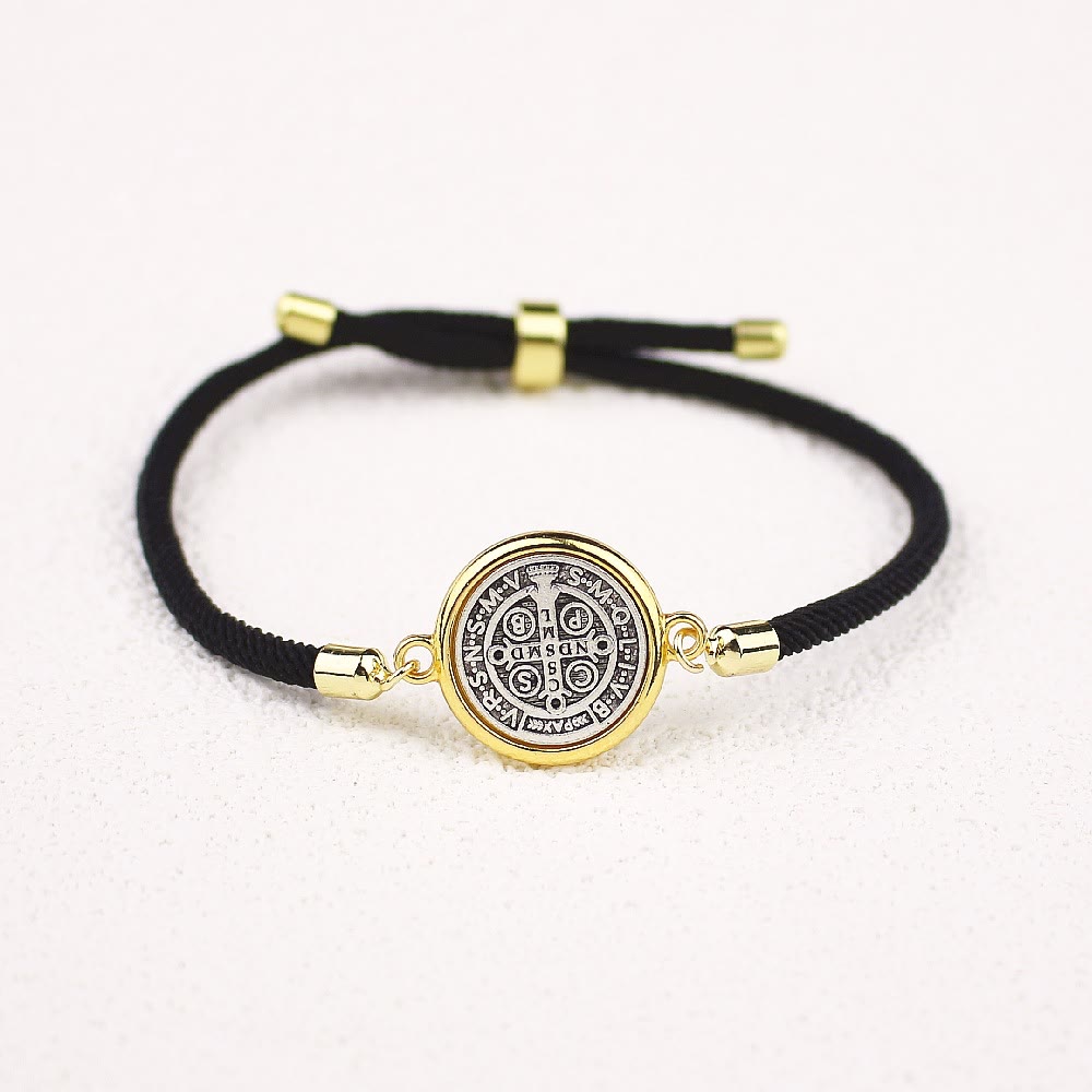 Christiandiscipleshop St. Benedict Medal Black Rope Cord Adjustable Bracelet