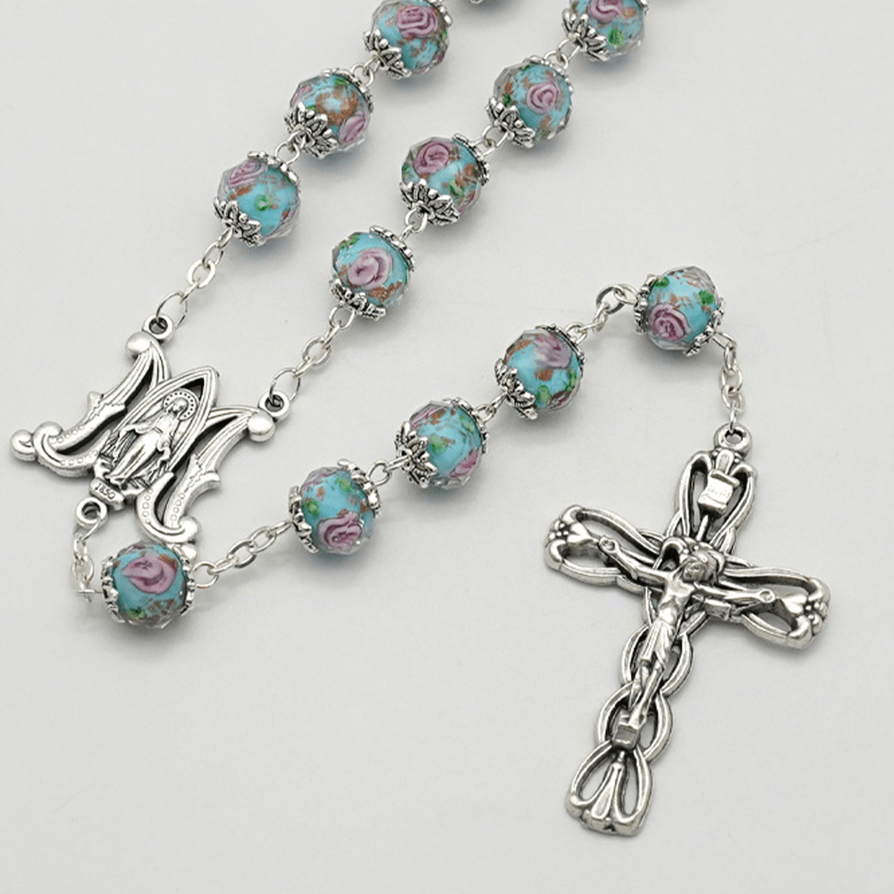 Christiandiscipleshop Glazed Crystal Rose Flower Beads Rosary
