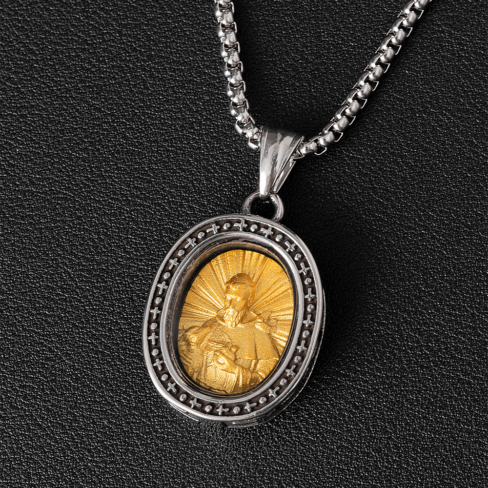 christiandiscipleshopthe Golden Christ Saint Medal Pendant Titanium Necklace