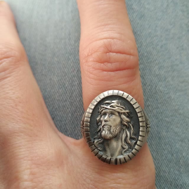 christiandiscipleshop Vintage Christ Jesus Head Cross Blessing Ring