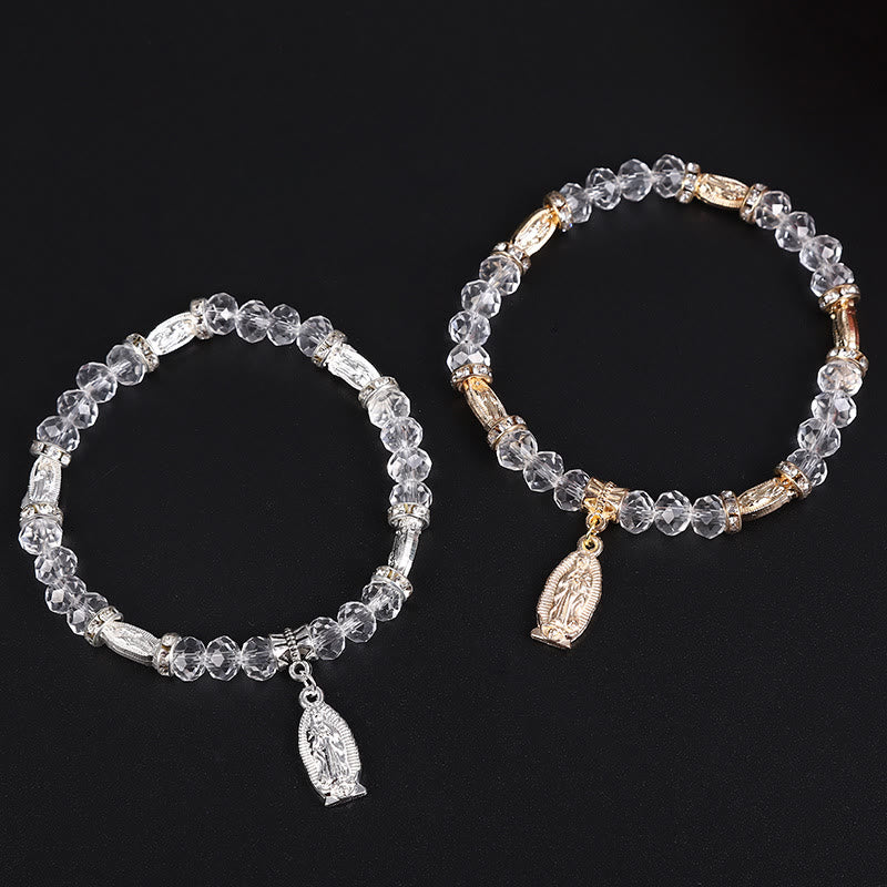 Christiandiscipleshop Clear Glass Bead Bracelet with Virgin Mary Pendant