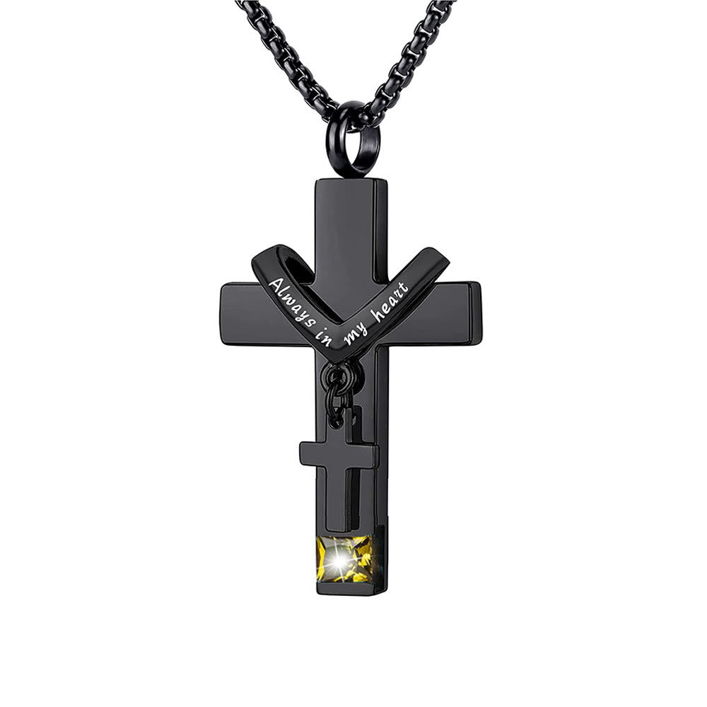 Christianartworkshop 12 Months Birthstone Double Cross Ashes Urn Pendant Necklace
