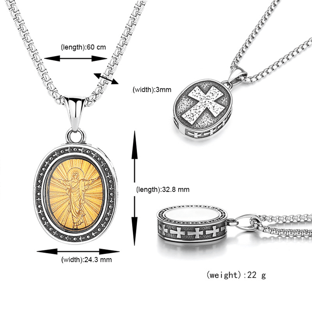 christiandiscipleshopthe Golden Christ Saint Medal Pendant Titanium Necklace