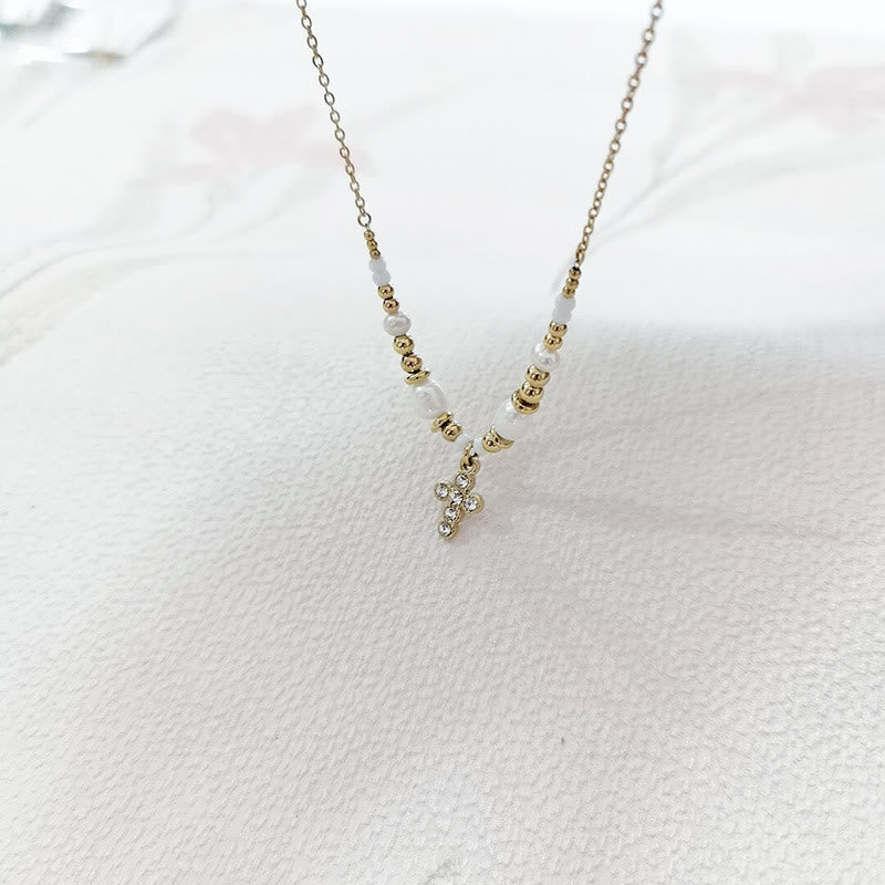 Christiandiscipleshop Freshwater Pearl Cross Necklace