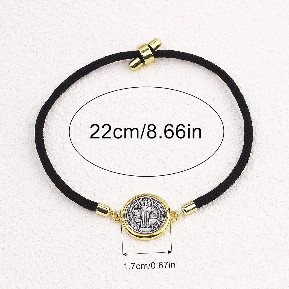 Christiandiscipleshop St. Benedict Medal Black Rope Cord Adjustable Bracelet