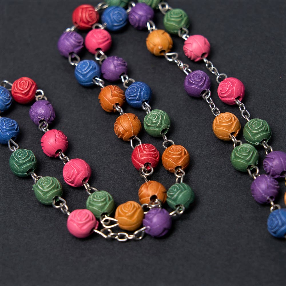 Christiandiscipleshop Our Lady of Guadalupe & Crucifix of 8 mm Rose Multicolor Resin Alloy Chain Rosary