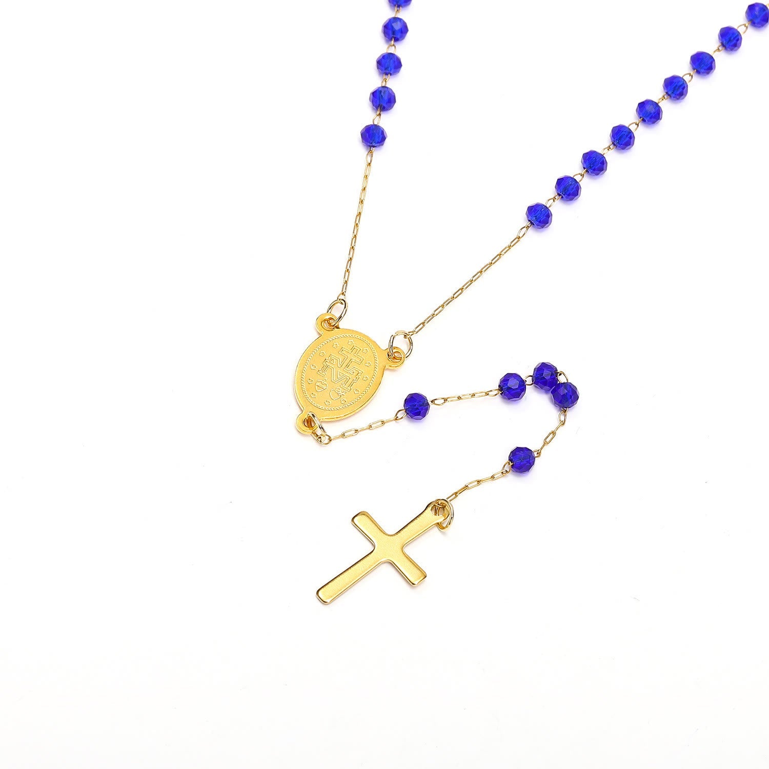 christiandiscipleshop Virgin Mary Medal & Cross Pendant Glass Beads Necklace