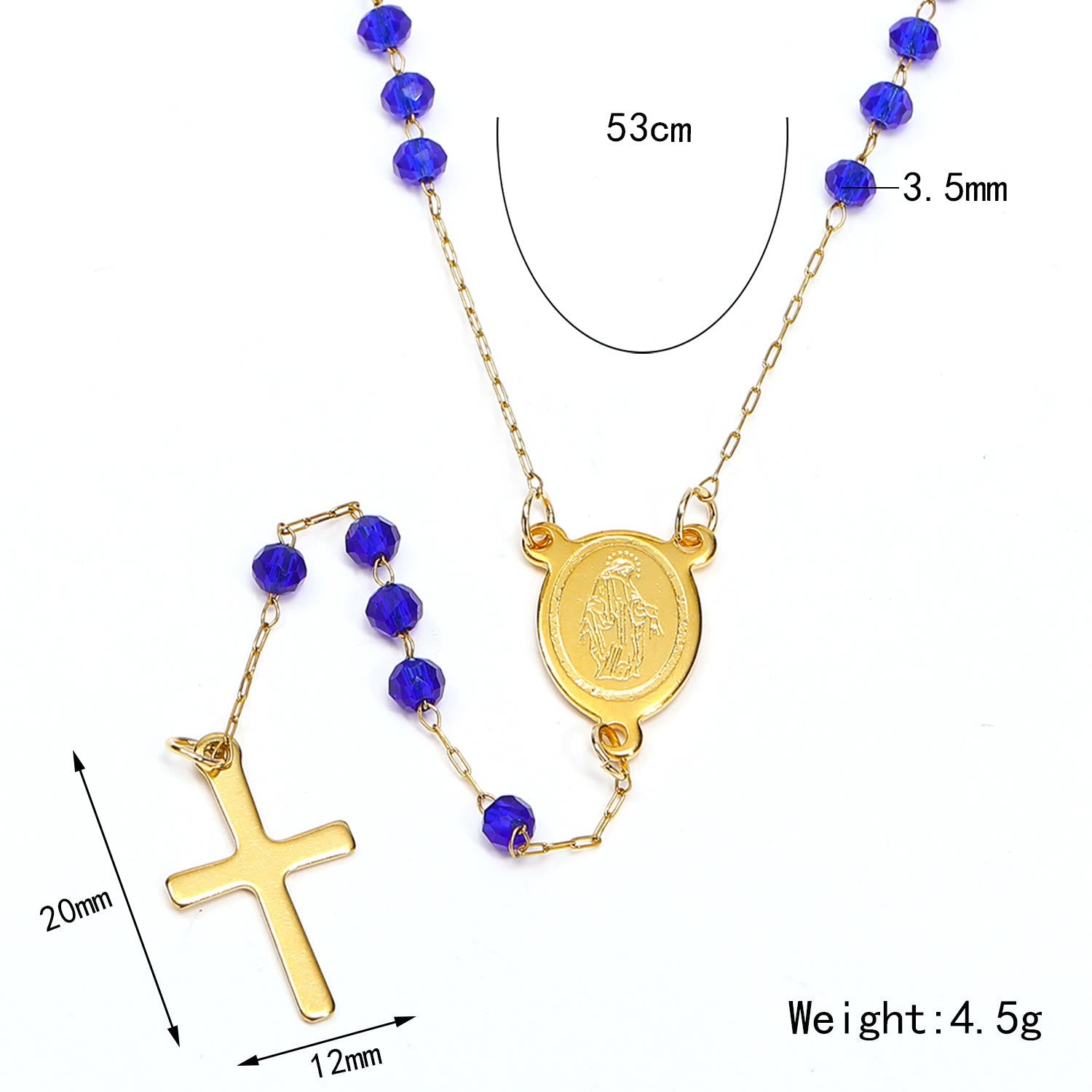 christiandiscipleshop Virgin Mary Medal & Cross Pendant Glass Beads Necklace