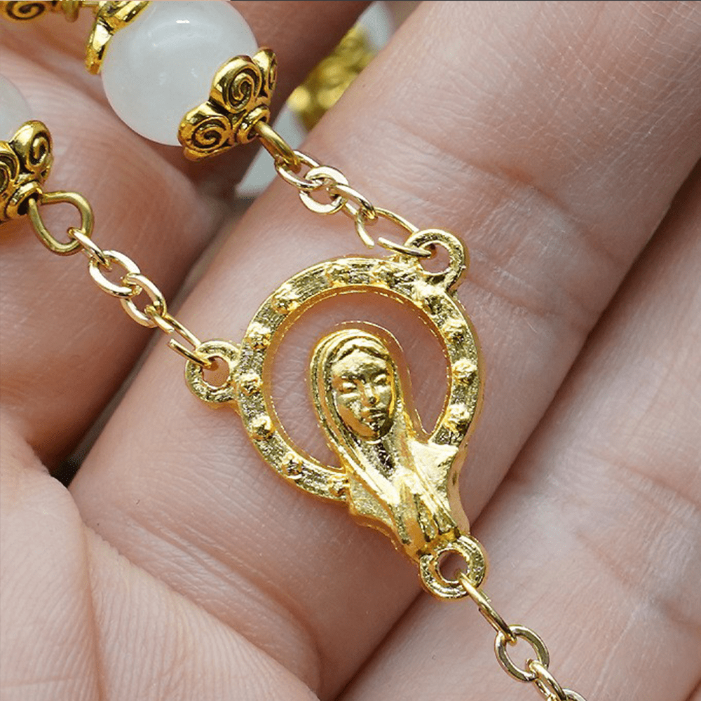 Christiandiscipleshop Faith & Charity: Natural White Chalcedony Catholic Rosary