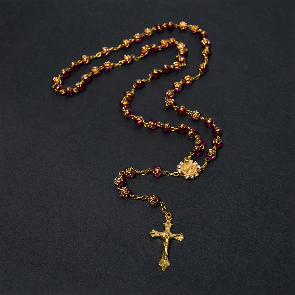 Christiandiscipleshop St. Benedict Medal & Crucifix of 8 mm Round Multicolor Acrylic Alloy Chain Rosary