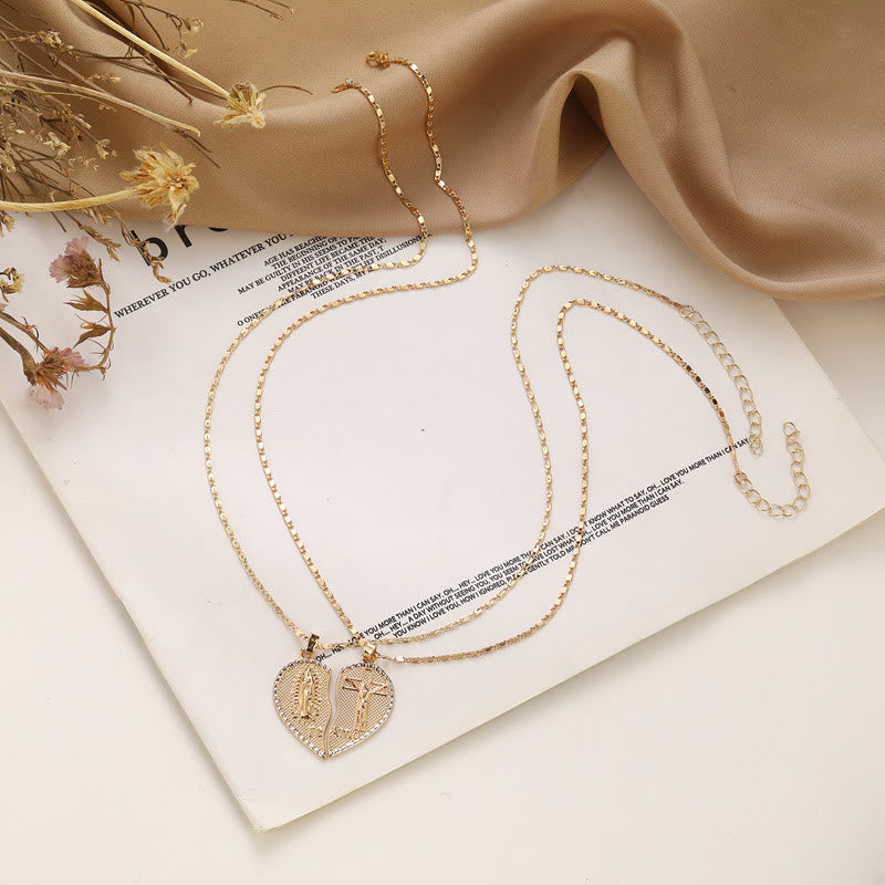 christiandiscipleshopthe Our Lady of Guadalupe & Crucifix 2-in-1 Heart Stacking Necklace