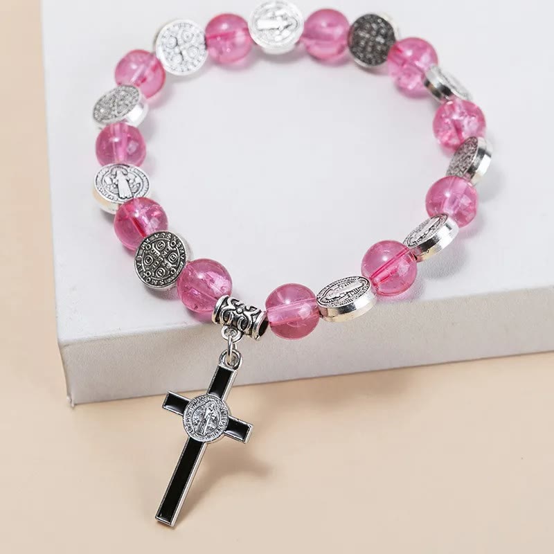 christiandiscipleshop Jesus Cross Alloy Charm Pendant Beaded Bracelet