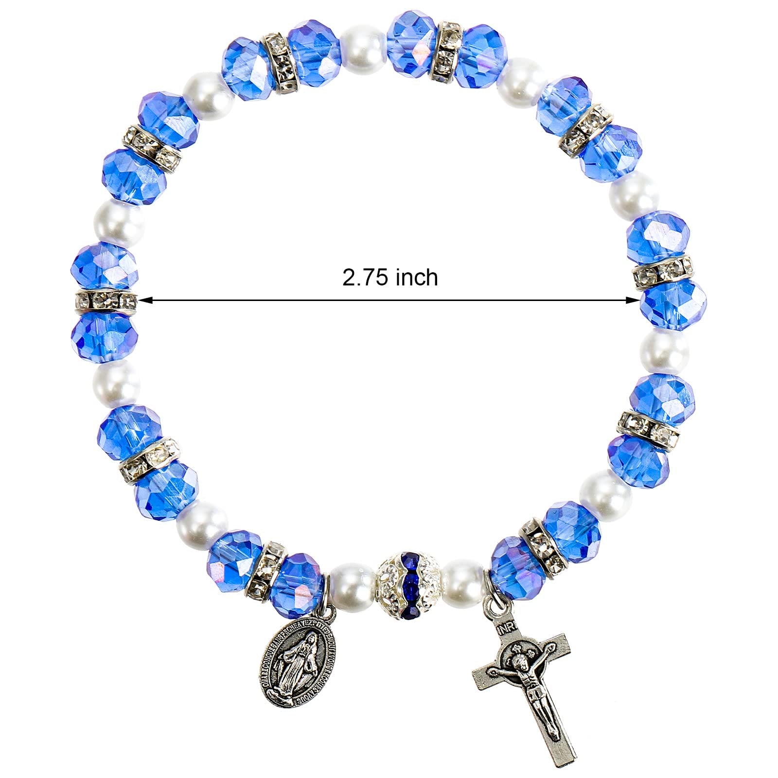 Crystal Beads Stretch Bracelet with Crucifix and Miraculous Medal