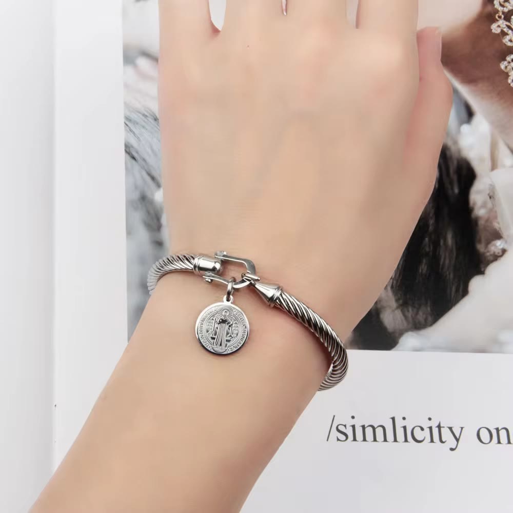 Christiandiscipleshop St. Benedict Twisted Cable Bangle Bracelet