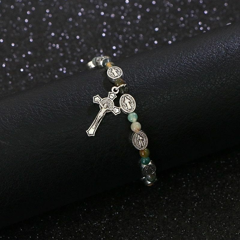 Christianartworkshop Achat/Türkis St. Benedikt Kreuz Armband