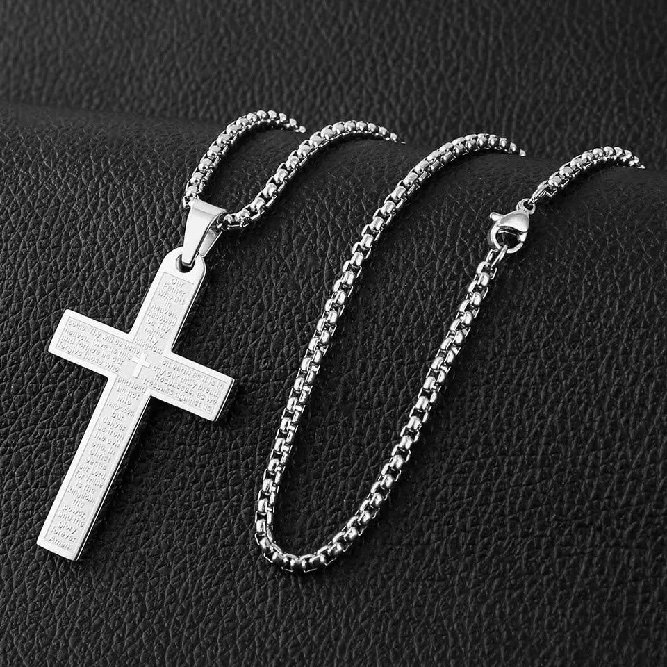 christiandiscipleshop Stainless Steel Lord's Prayer Pendant Cross Necklace