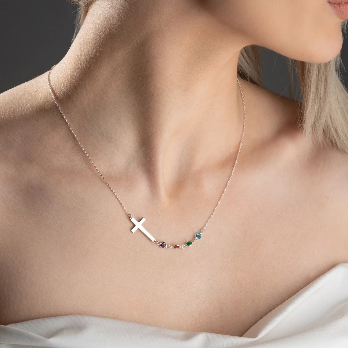 Christianartworkshop Biblical Birthstone Cross Necklace Religion Jewelry Gift