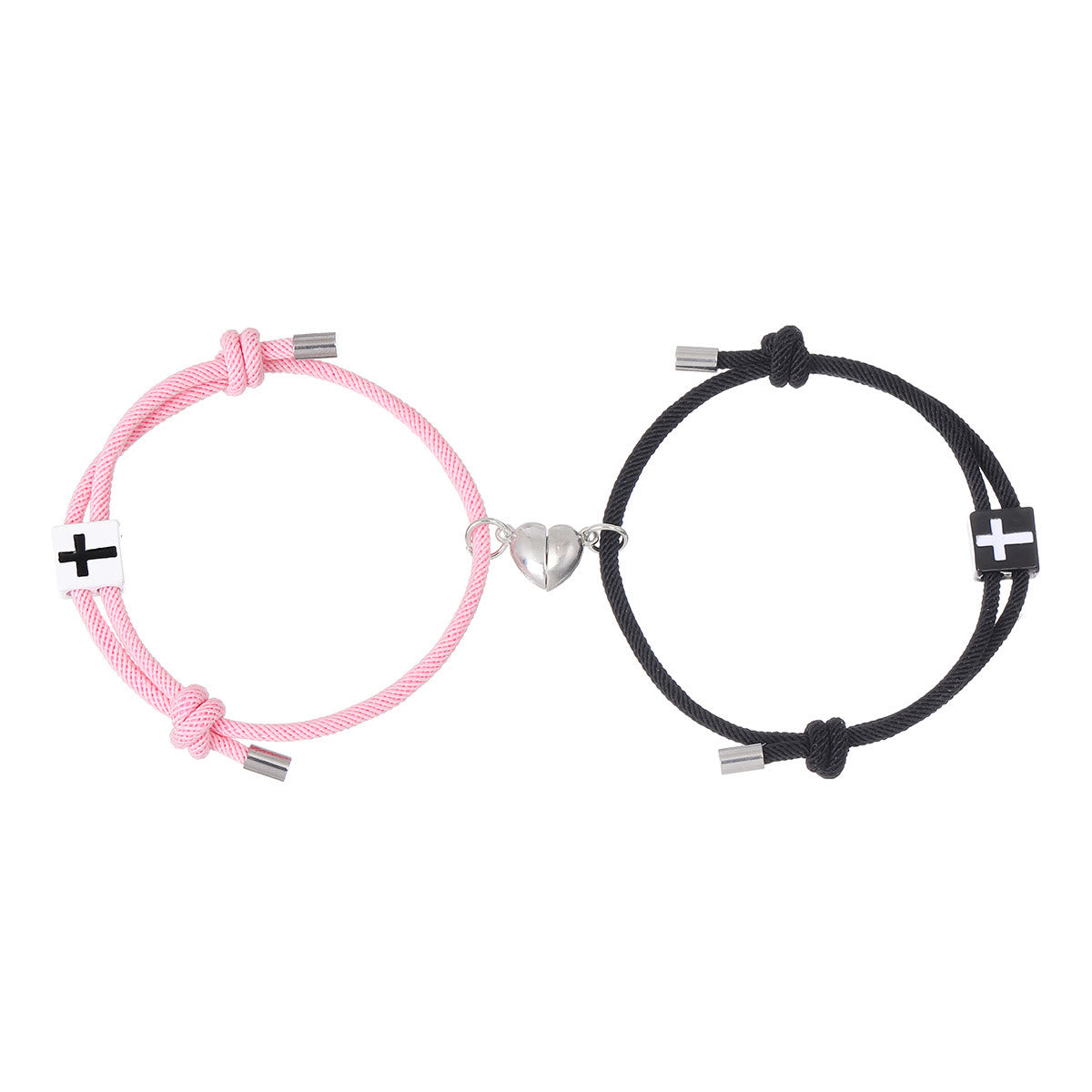 christiandiscipleshop Minimalist Style Heart Magnet Alloy Cross Adjustable Couple Bracelet