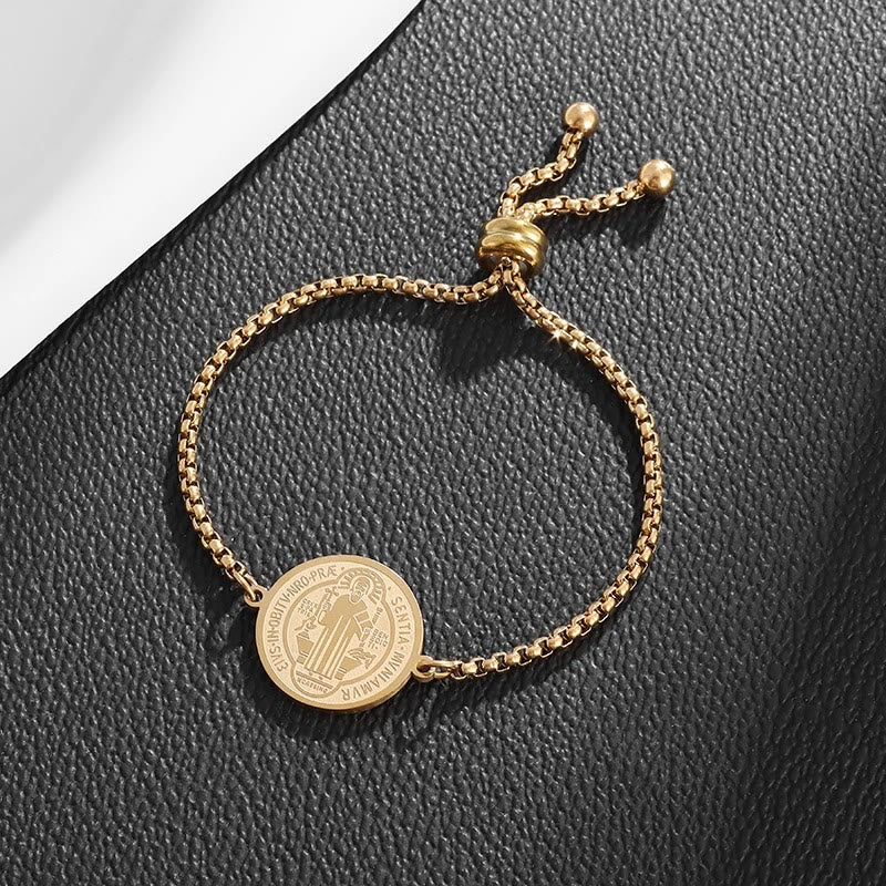Christiandiscipleshop St. Benedict Engraved Medal Adjustable Bracelet