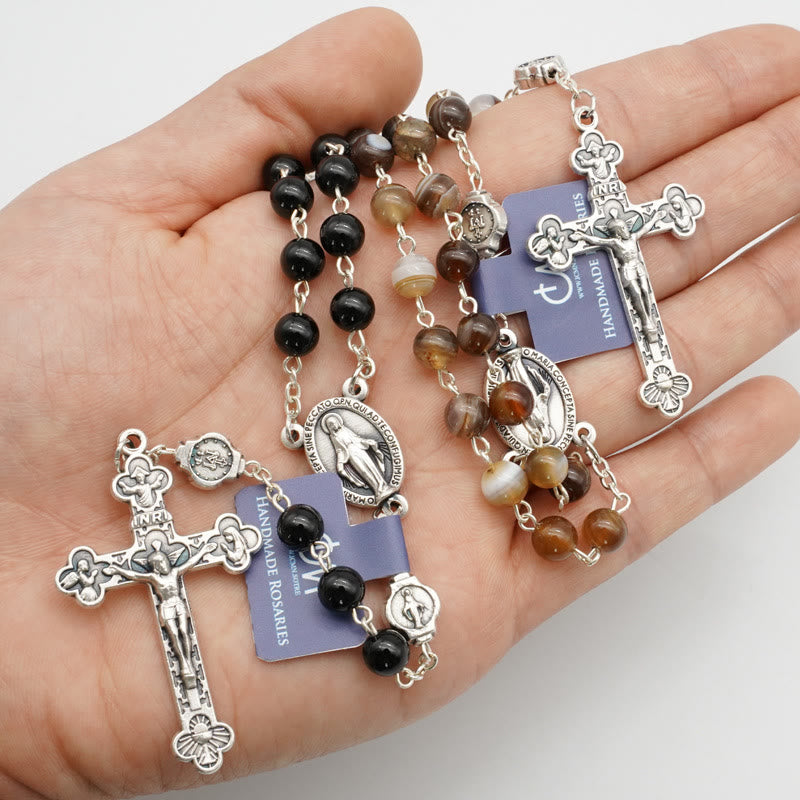 christiandiscipleshop Virgin Mary Agate Prayer Rosary with 5-in-1 Crucifix