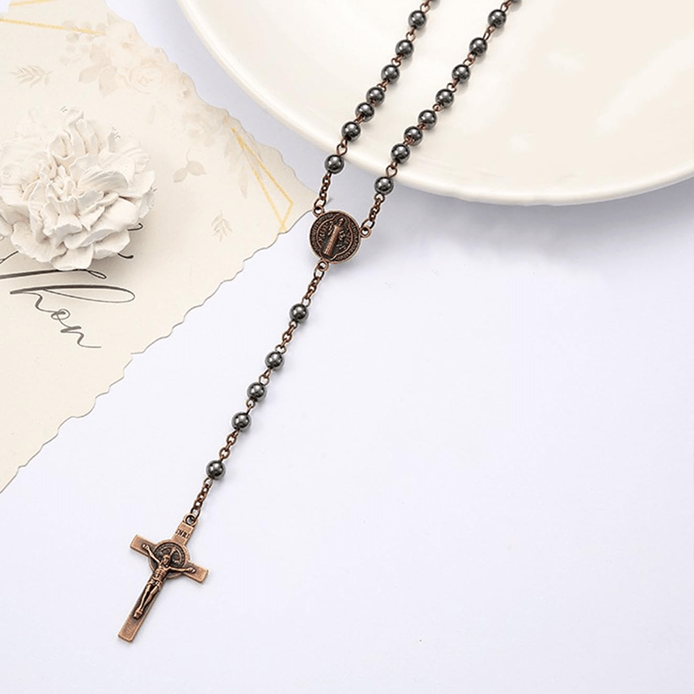 St. Benedict Medallion & Crucifix Black Gallstone Rosary