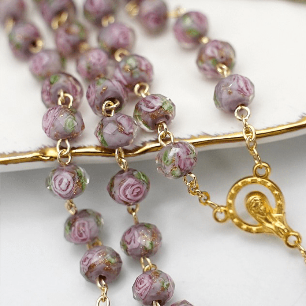 Christiandiscipleshop Flower Rose Glazed Beads Rosary with Mary & Crucifix