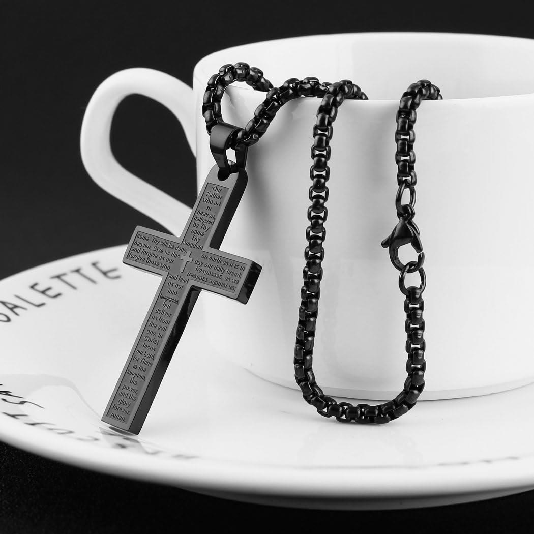 christiandiscipleshop Stainless Steel Lord's Prayer Pendant Cross Necklace