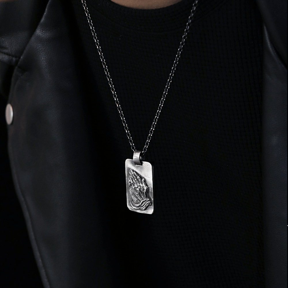 Christiandiscipleshop Retro Pray Hands Silver Medal Faith Necklace