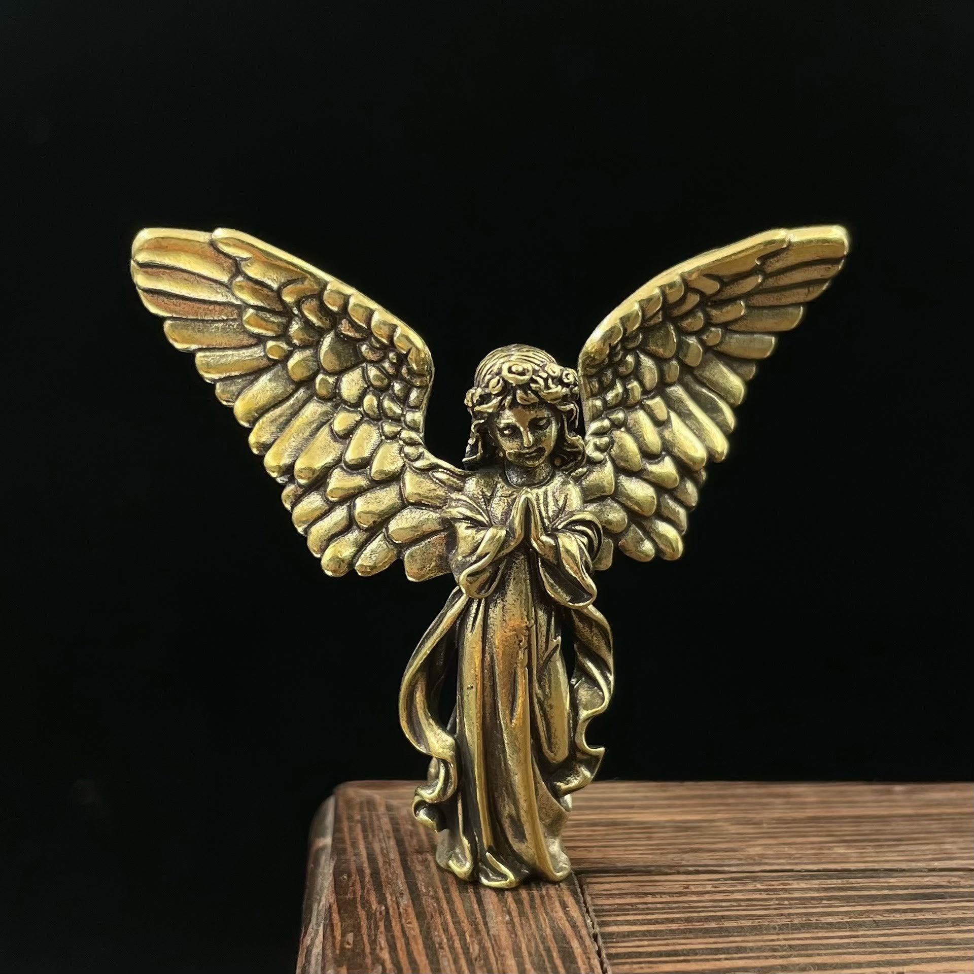 Christiandiscipleshop Retro Style Brass Stereoscopic Bronze Guardian Angel(spread wings) Desktop Decorations Ornament