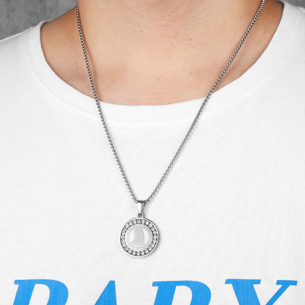 christiandiscipleshop Zircon Set Virgin Mary Titanium Pendant Necklace