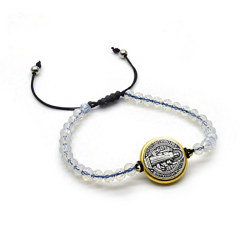 Saint Benedict Medal Cross Charm Adjustable Bracelet
