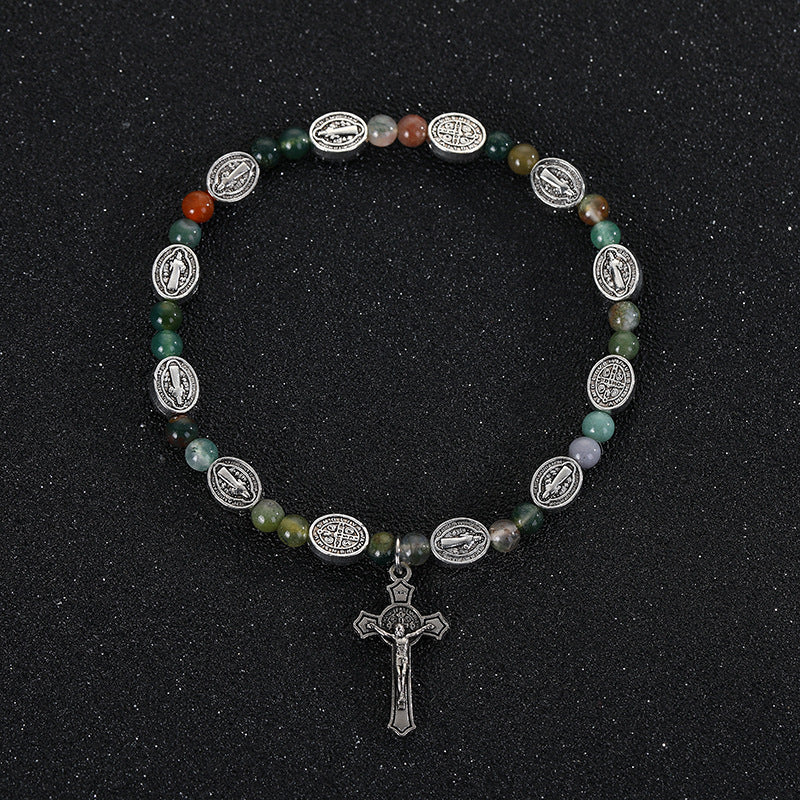 Christianartworkshop Achat/Türkis St. Benedikt Kreuz Armband