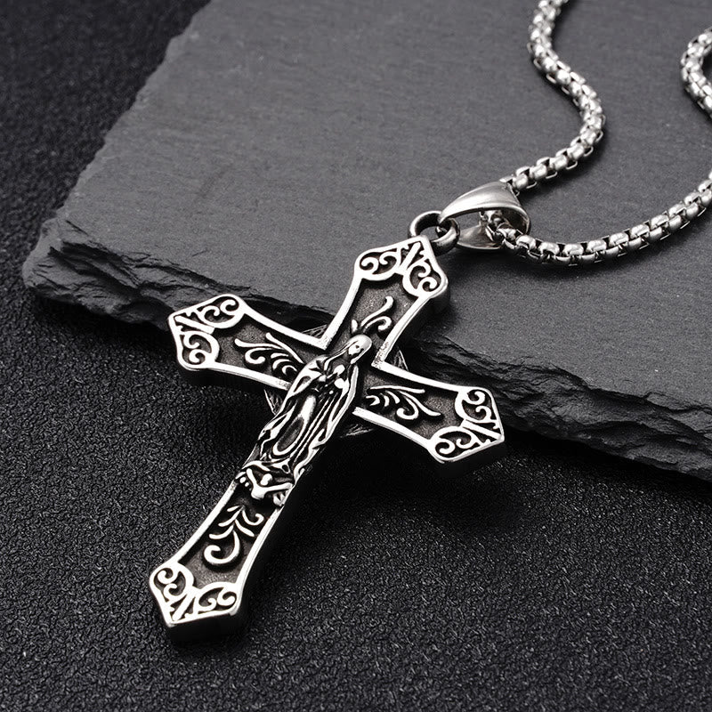 Christiandiscipleshop Retro Titanium Virgin Mary Cross Pendant Necklace