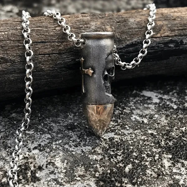 Christiandiscipleshop Skull and Crossbones Bullet Pendant Necklace