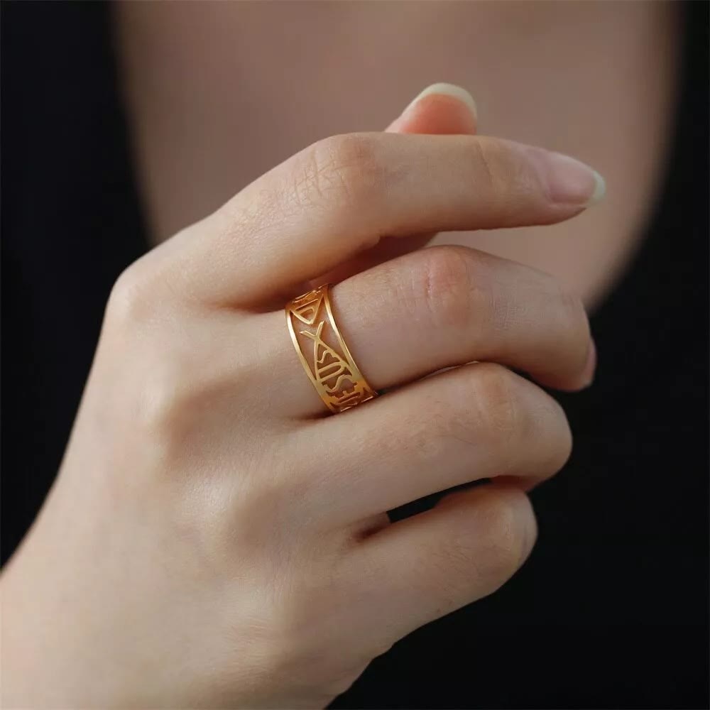 christiandiscipleshop Jesus Fish Skeleton Titanium Religion Ring