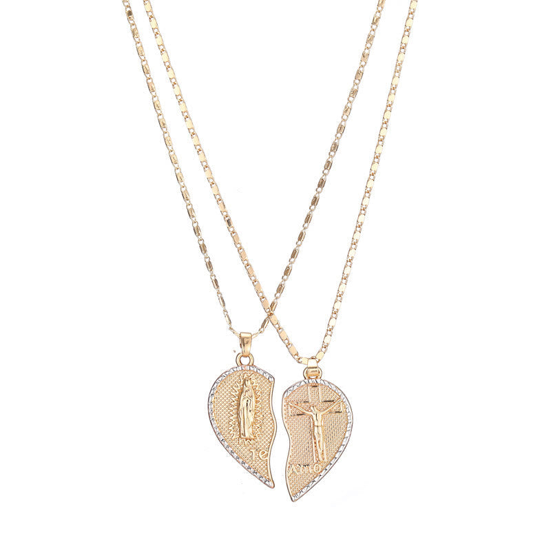 christiandiscipleshopthe Our Lady of Guadalupe & Crucifix 2-in-1 Heart Stacking Necklace