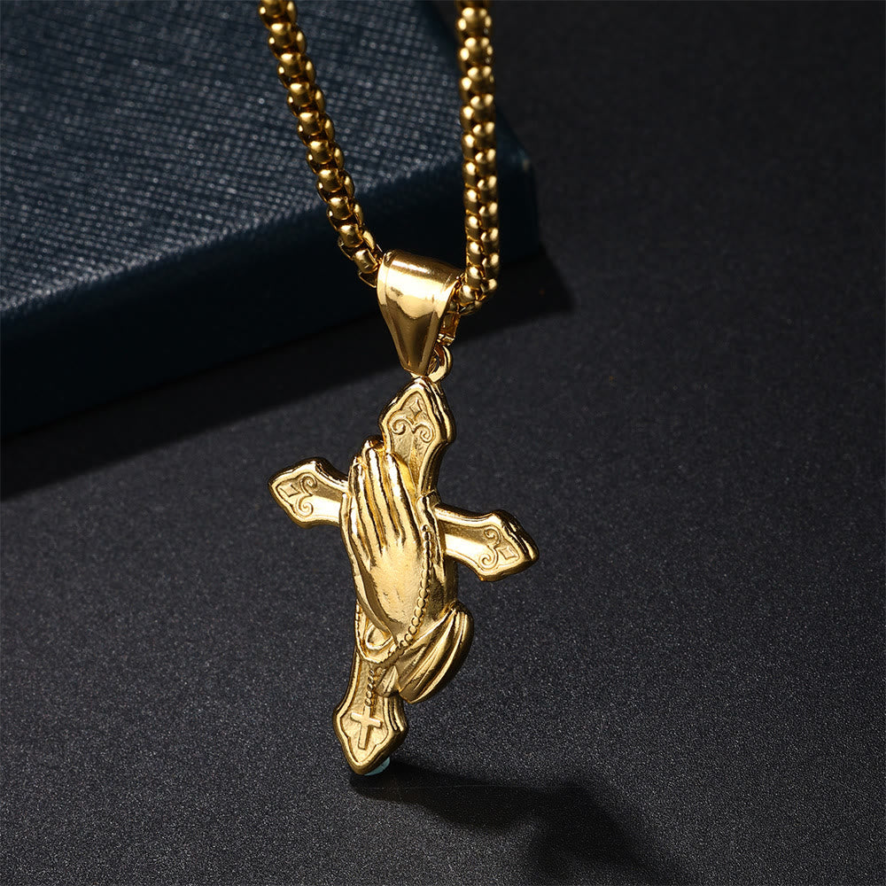 Christiandiscipleshop Praying Hands Cross Stainless Steel Pendant Necklace