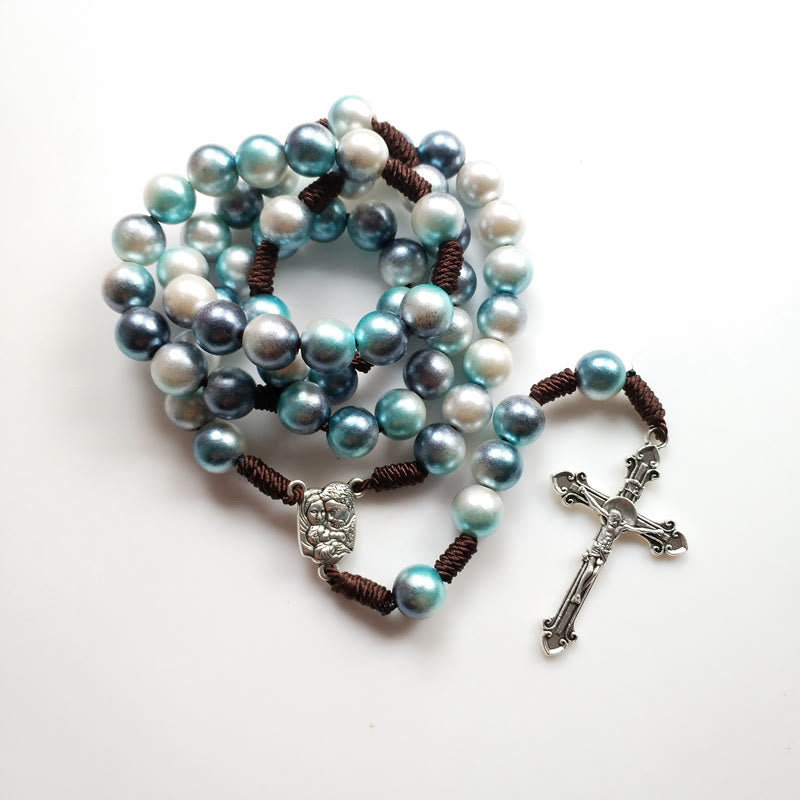 christiandiscipleshop Holy Family & Crucifix of 10 mm Round Multicolor Acrylic Nylon Cord Rosary